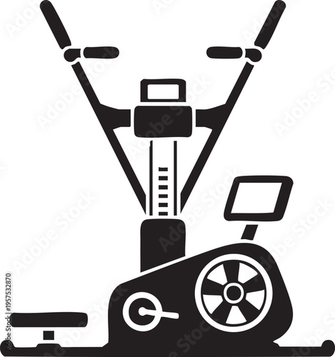 Black silhouette of an exercise bike with handlebars and a digital display