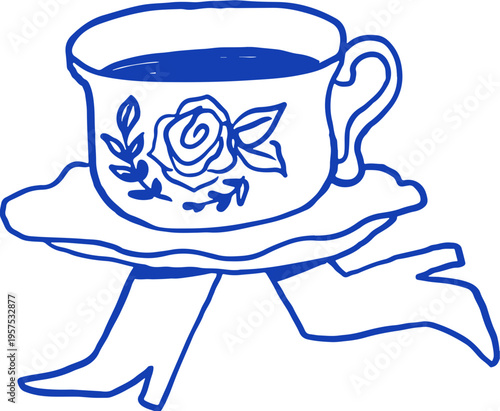 Hand drawn cartoon tea and coffee cup character. Cafe, bakery and patisserie doodles series for logos, signs and menus.