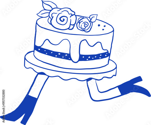 Hand drawn cartoon cake character. Cafe, bakery and patisserie doodles series for logos, signs and menus.