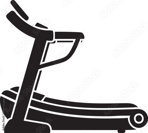 Black and white silhouette of a treadmill a common fitness exercise machine