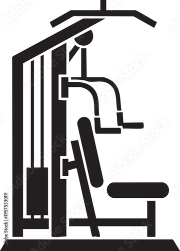 Black and white illustration of a home gym weight machine for exercise