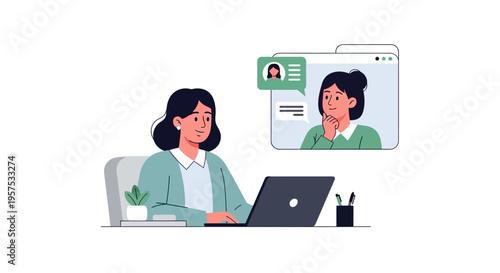 Businesswoman Working Remotely, Participating in Online Video Conference Call on Laptop. Virtual Meeting and Digital Collaboration Concept.