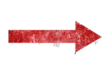 Red arrow pointing right, depicting direction, progress, and development with a distressed, grunge texture on transparent background