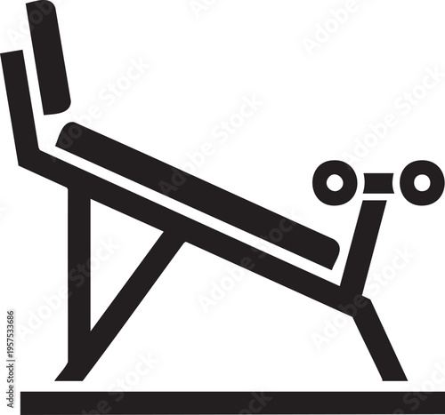 Black and white icon depicting a weight bench with barbell for exercise