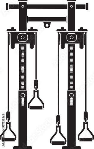 Black silhouette of a cable machine for strength training in a gym setting