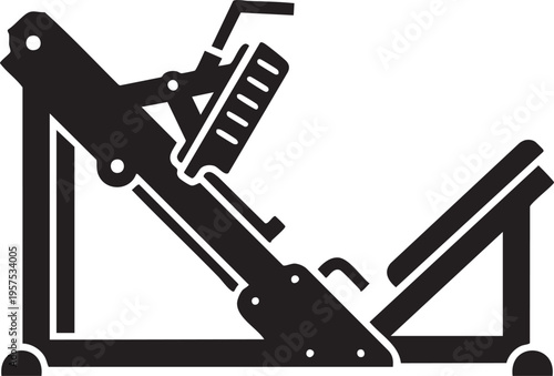 Black silhouette of a seated rowing machine fitness equipment for exercise