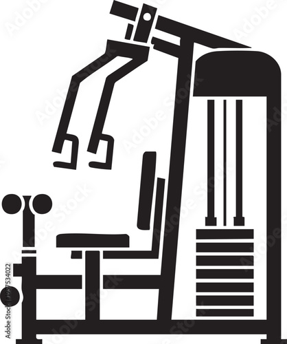 Black and white illustration of a seated chest press exercise machine