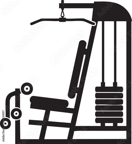 Black and white illustration of a home gym weight machine for strength training
