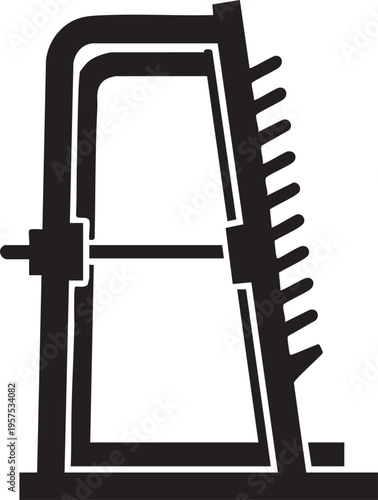 Black and white illustration of a mechanical device with gears and a lever