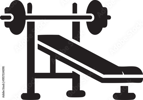 Black and white illustration of a weightlifting bench press setup
