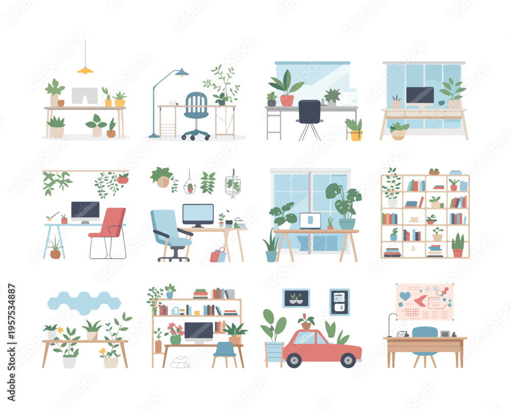 Fototapeta premium chair and table. Set of isometric furniture in various styles. flat design style minimal vector illustration.