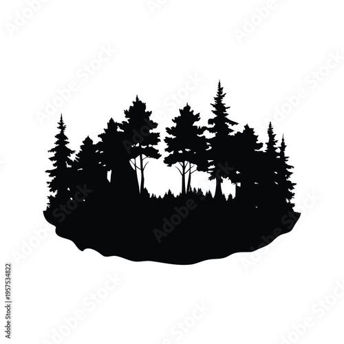 silhouette of dense forest with tall trees and mountain landscape vector illustration, forest mist silhouette vector illustration