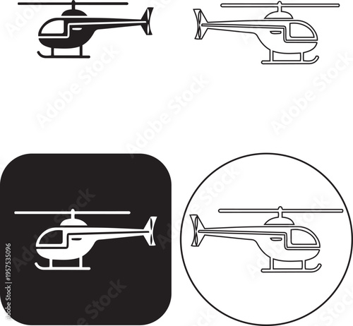 Set of black helicopter  silhouettes vector illustrations isolated on white background