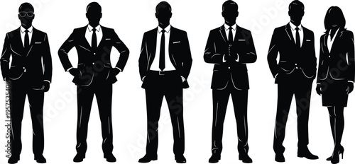 Black business people silhouettes in formal attire vector illustration representing teamwork, corporate professionalism and office group design