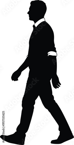 Black silhouette of person walking vector illustration showing stride motion, movement symbol design for signage and artwork