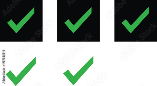 Green check mark icons vector illustration with square background and plain style for approval, completion and correctness design
