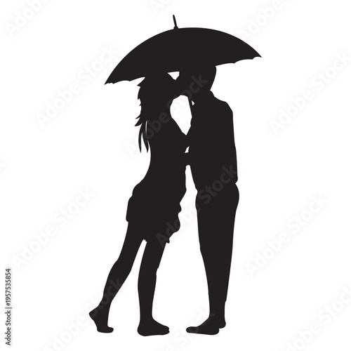 Kissing under the umbrella silhouette