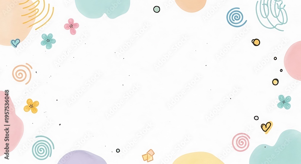 Cute Abstract Shapes & Flowers Background: Whimsical Pastel Design for ...