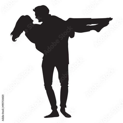 Man carrying woman lover silhouette