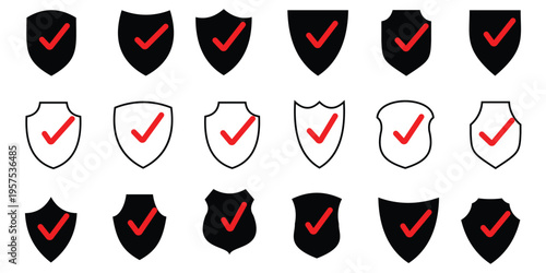 Security shield icon set with check mark symbols for protection and safety verification, Security shield sign vector illustration, Lock security icon, Set of security shield