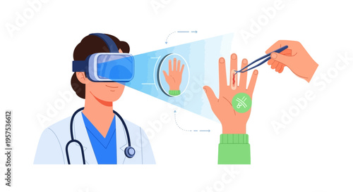 Virtual Reality in Medicine: Doctor using VR Headset for Surgical Training and Augmented Reality Healthcare Assistance