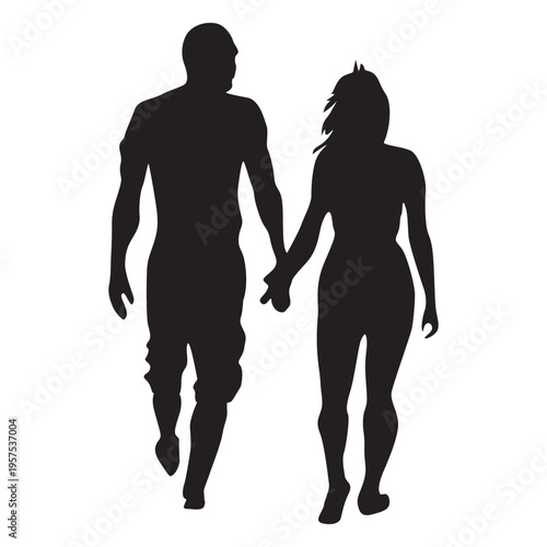 Simple walking couple silhouette