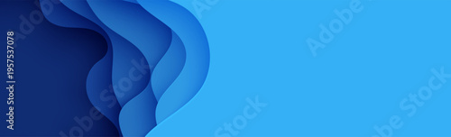 Abstract background with water waves in paper cut style. 3d wallpaper with cut out deep wavy modern cover BG. Navy blue layers with smooth shadow papercut art. Vector illustration, origami shapes.