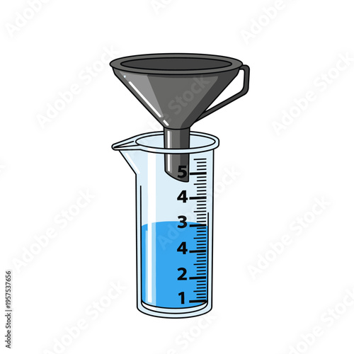 Measuring Cylinder with Funnel and Liquid.