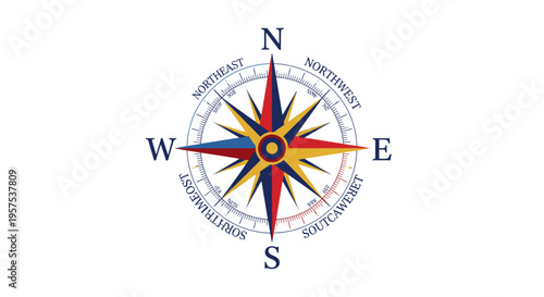 Colorful Compass Rose Navigation Instrument.