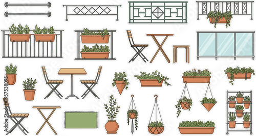 Urban Garden Elements: A collection of various garden elements, including planters, tables, and chairs, each carefully crafted, ready to enhance the look of any living space.