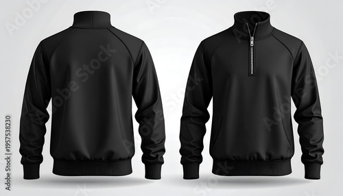 Black Quarter Zip Pullover Sweatshirt Mockup: Front and Back View of a Modern Athletic Top