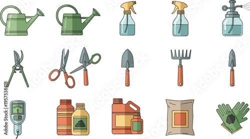 Garden Toolkit Essentials: An organized collection of gardening tools displayed, perfect for tending a thriving garden.