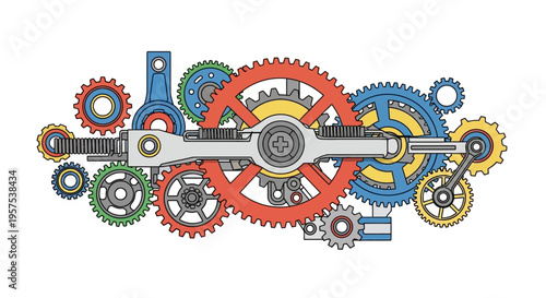 Colorful Mechanical Gears and Cogs Arrangement.