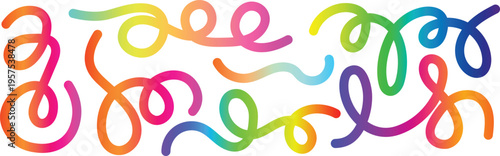 Abstract rainbow gradient swirls and curves on white background