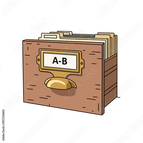 Brown Filing Cabinet with Labelled Drawer.