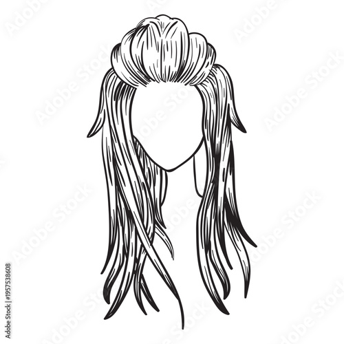 Long woman hair hand drawn
