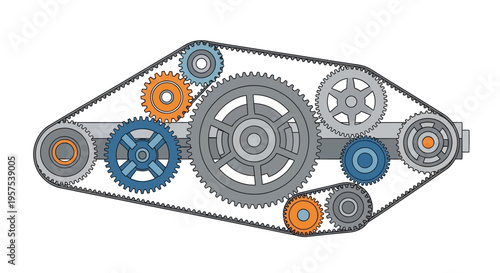 Complex System of Interconnected Gears and Cogs.
