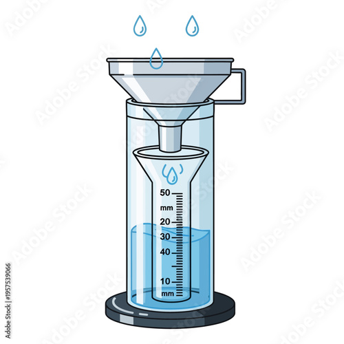 Laboratory Measuring Cylinder with Funnel and Liquid.