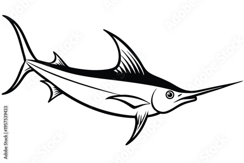 swordfish silhouette line art vector illustration