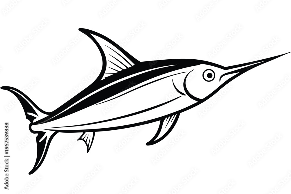 Obraz premium swordfish silhouette line art vector illustration