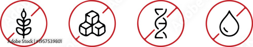 gluten red line no sign icon set vector illustration 
