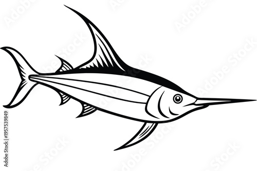 swordfish silhouette line art vector illustration
