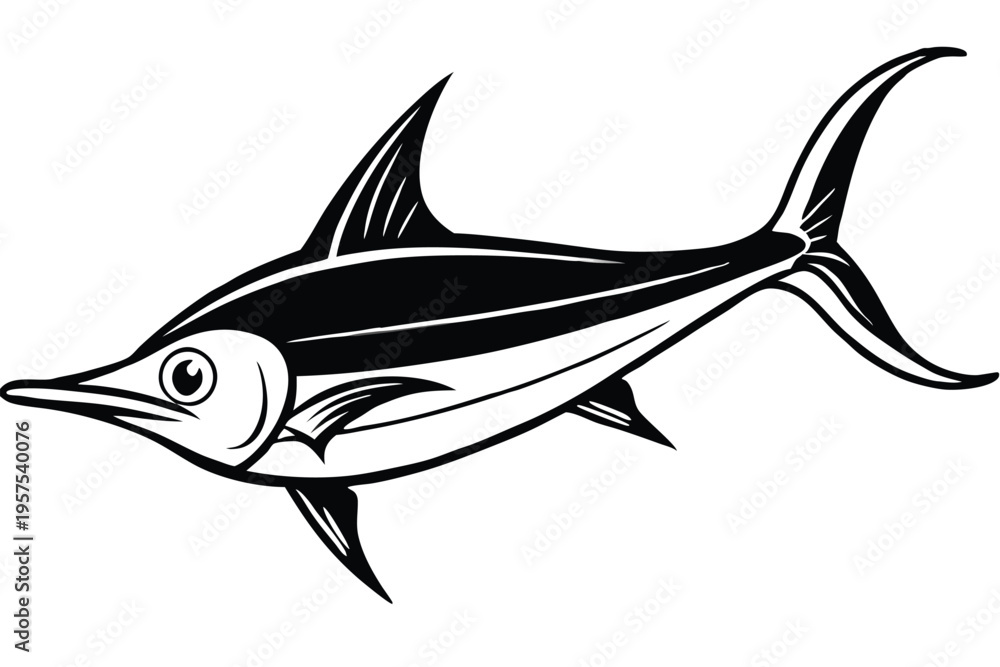 Obraz premium swordfish silhouette line art vector illustration