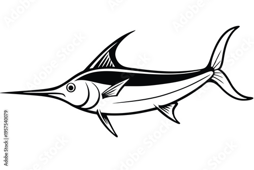 swordfish silhouette line art vector illustration