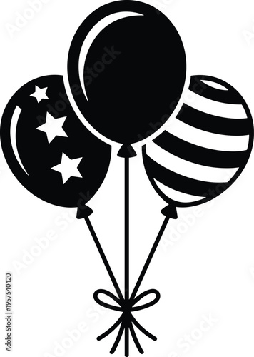 Black balloons with star and stripe patterns tied together star balloons striped balloons tied balloons