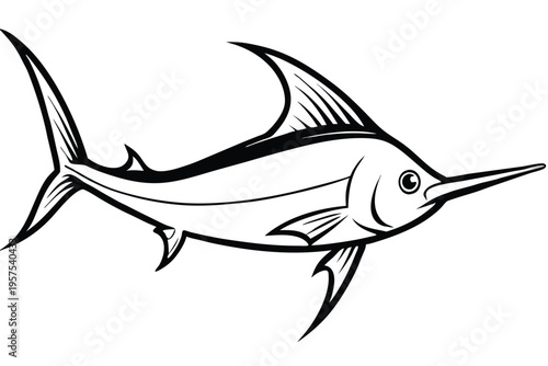 swordfish silhouette line art vector illustration