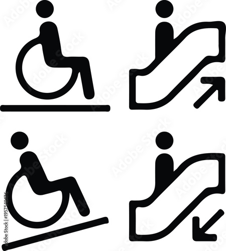 wheelchair escalate icon set vector illustration 