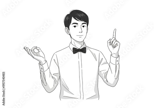 A man in a bow tie gesturing with his hands