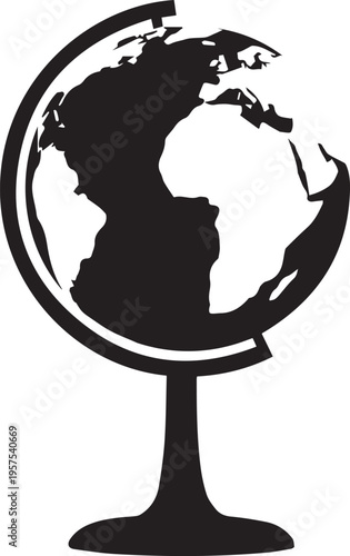 Earth globe on stand silhouette vector illustration map for global geography and education