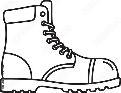 Black line of a right hiking boot with laces shoe footwear